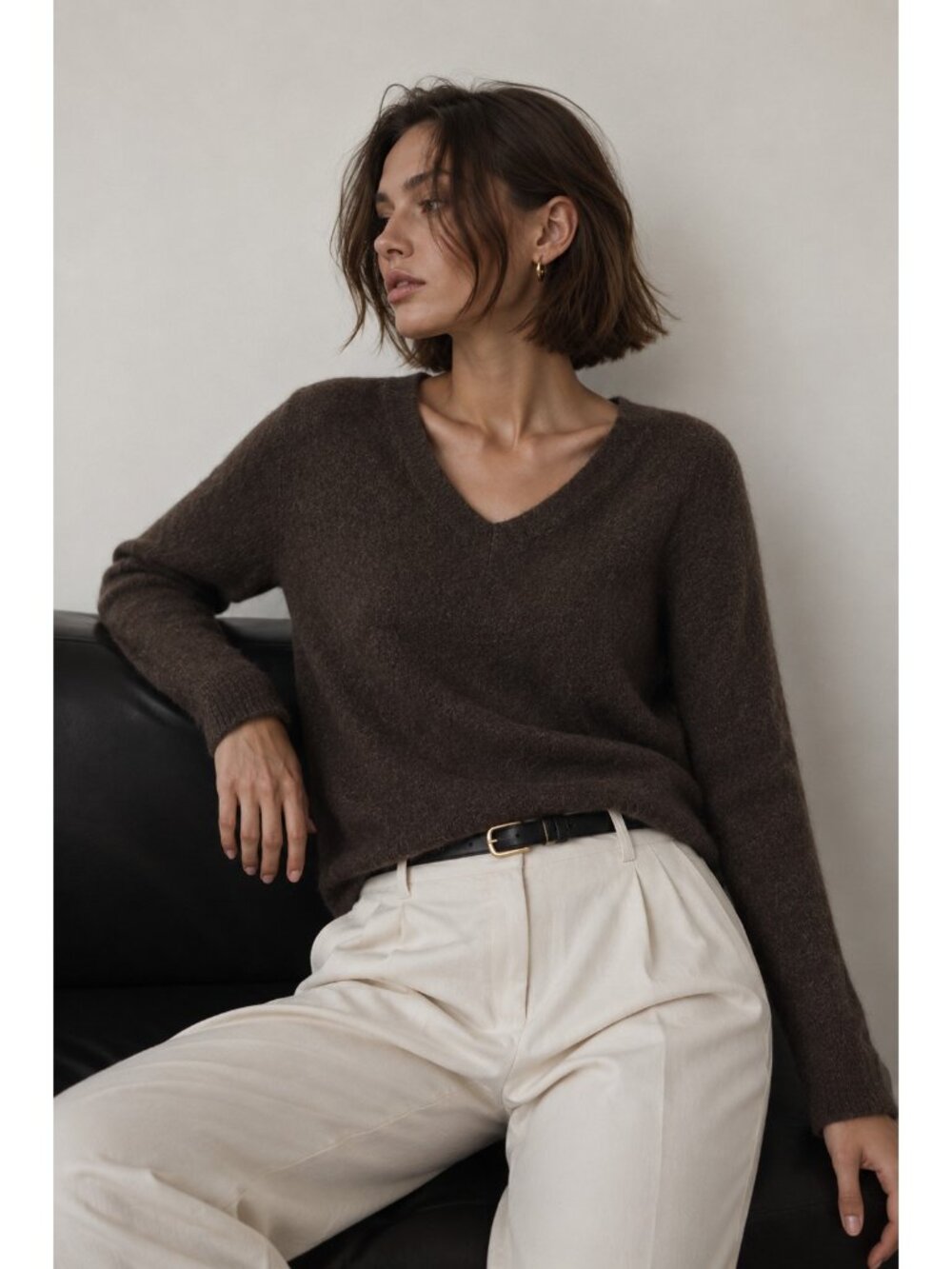 Halogen Cashmere Sweater Women Petite Small Brown V Neck Soft Luxury Knit